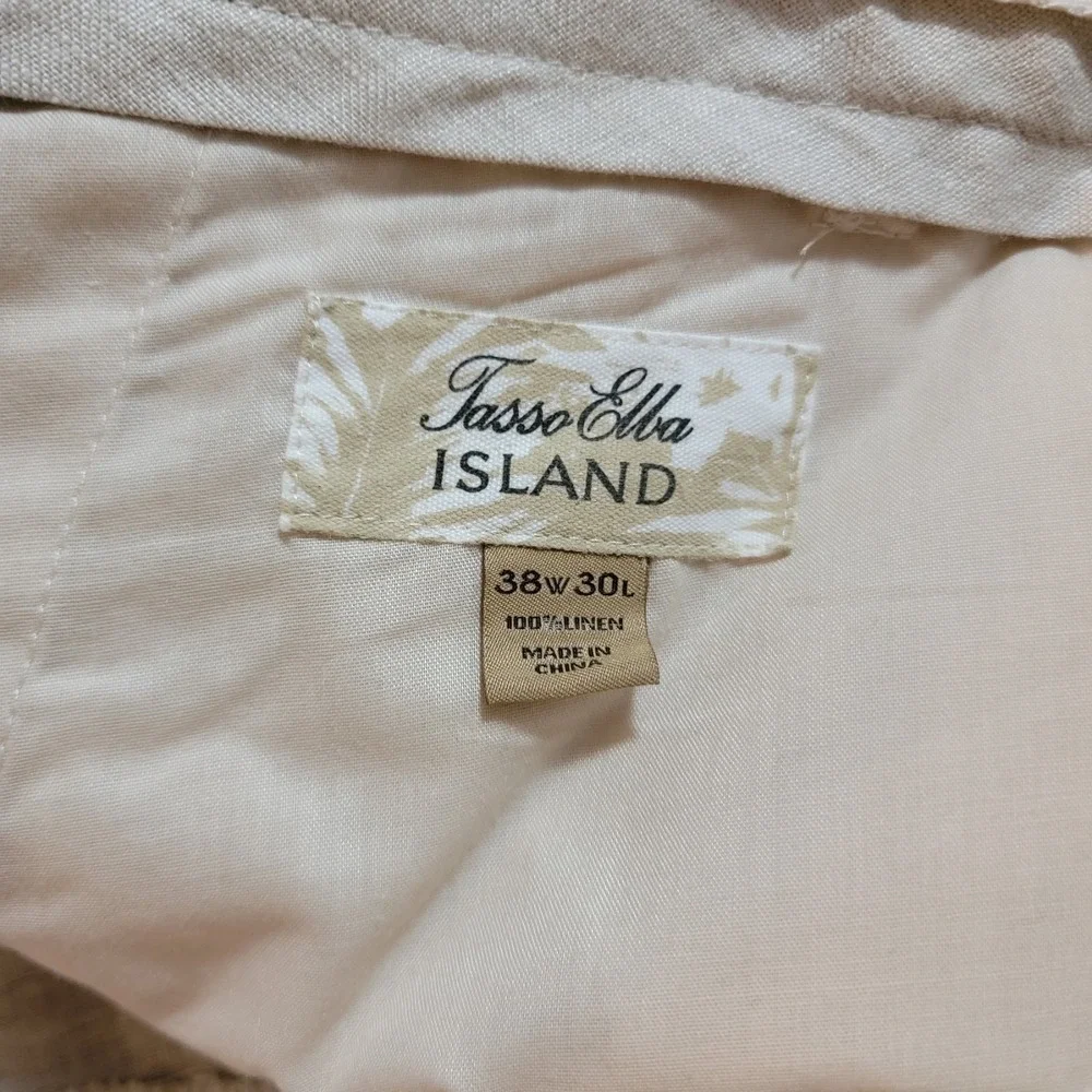 Tasso Elba Island Pants Men's XL 38x30 100% Linen Flat Front Beige Slack